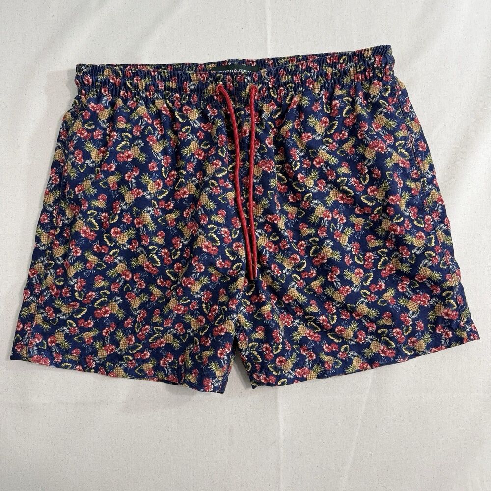Rodd & Gunn Men’s XL Swim Trunks Navy Pineapple Floral Print Drawstring Shorts